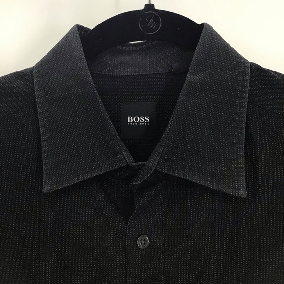 BOSS Hugo Boss Men’s Casual Button-Down Textured Shirt Black Career Size Large - Picture 8 of 8